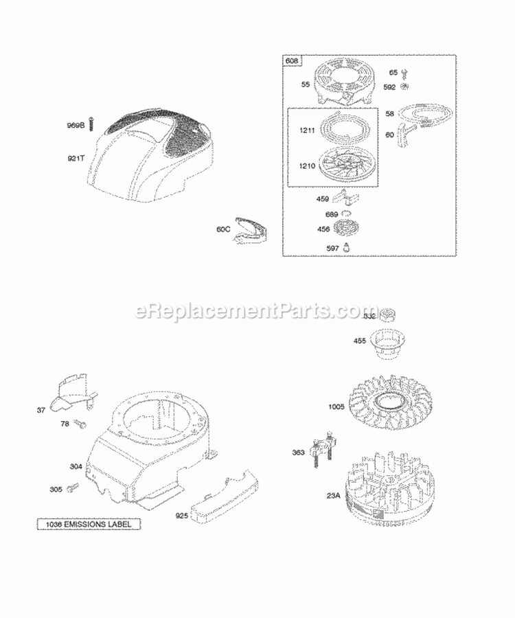 Blower HousingShrouds Flywheel Rewind Starter Diagram and Parts List for 120T02-0581-B2  Briggs and Stratton Engine